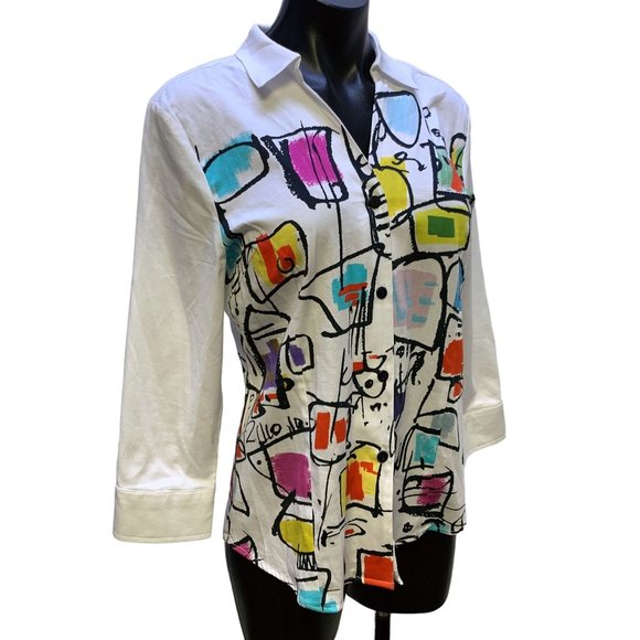 *Simply Dolcezza White Multi Color Blouse Medium - Picture 2 of 5